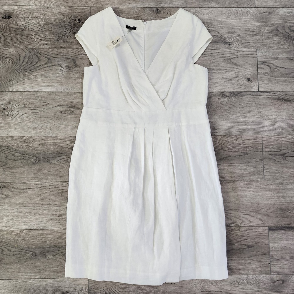 Talbots 100% Linen Dress Women's 14P White Fit Flare Sleeveless Lined NWT. READ